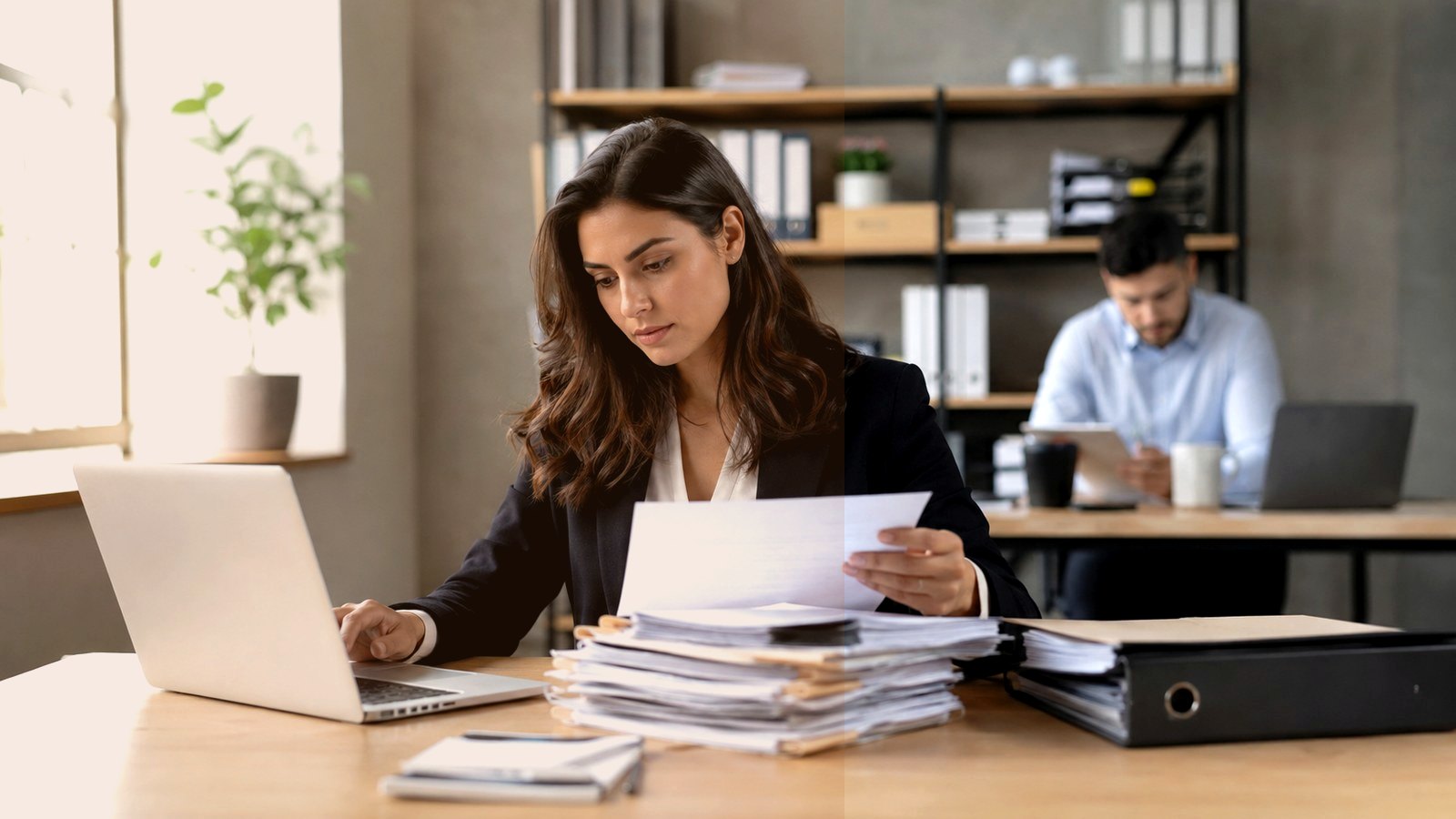 Professionnels analysant des documents dans un bureau